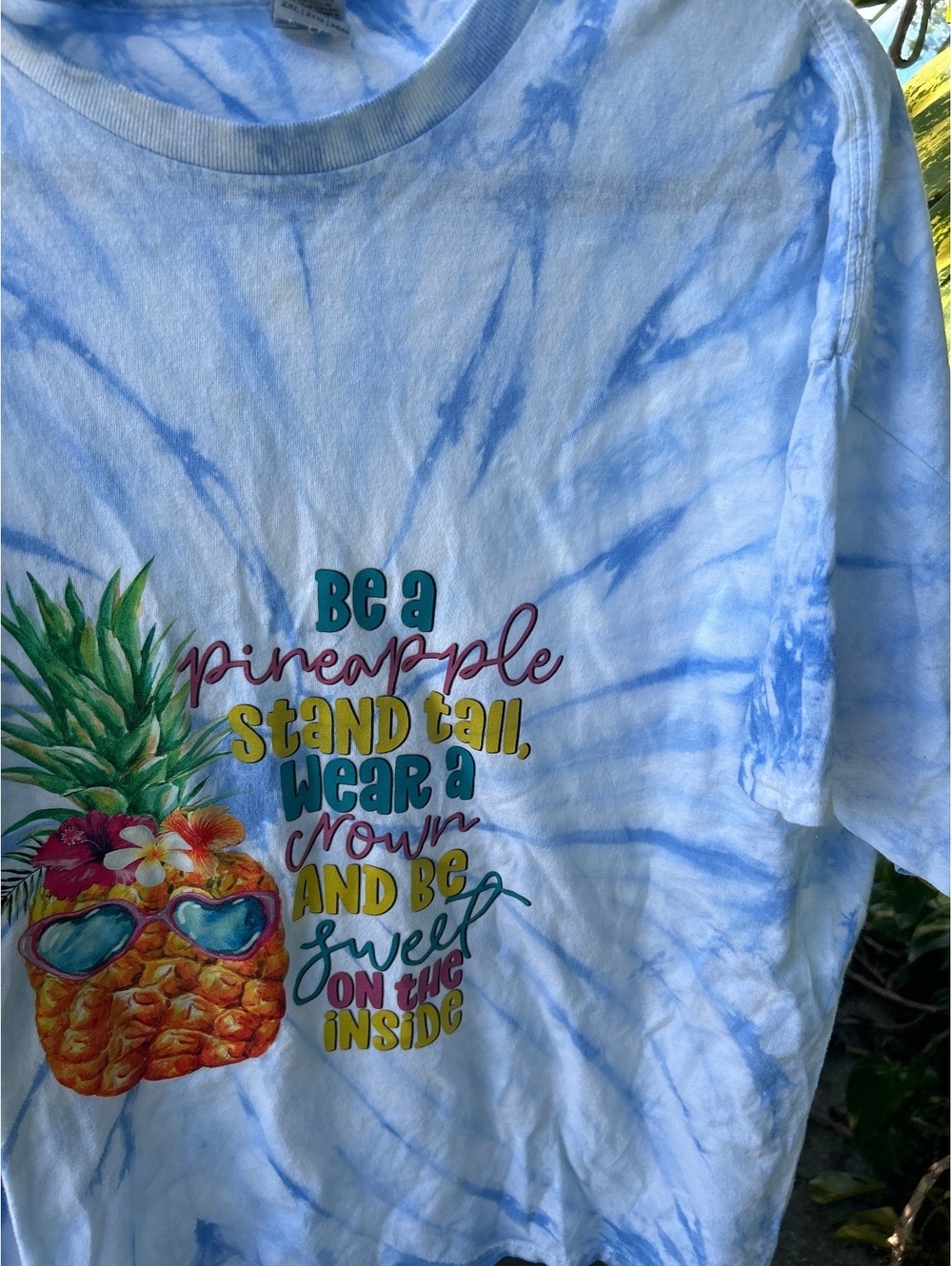 Gildan Heavy Cotton Tie-Dye Blue Pineapple Graphic T-Shirt Size 2XL